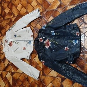 2 new Embroidered Faux Leather Jackets M